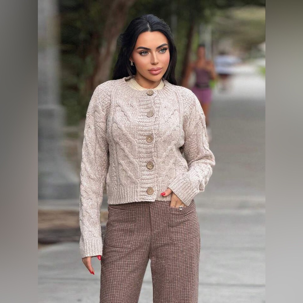 SHEIN Cable Knit Button-Front Crop Sweater Cardigan